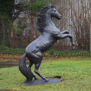 تماثيل حصان قفز بالحجم الطبيعي ، فن معدني ، نحاسي ، نحت حيوان أسود ، برونز ، ديكور حديقة حديث ، للبيع