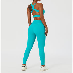 YISHENHON quatre voies Stretch haut court sport soutien-gorge croisé taille entraînement exercice Leggings femmes vêtements de sport Fitness Yoga ensemble - Product Image 5