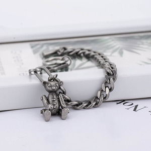 Hip Hop Creative <b>Chain</b> Teddy Bear <b>Titanium</b> Steel Bracelet Cartoon Bear Pendant Rotating Joints Gift Jewelry - Product Image 3