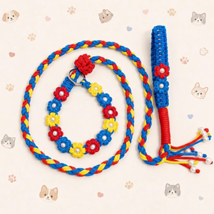 Set de Correa y Collar para Perro con Diseño Floral Personalizado, Hecho a Mano con Cuerda de Algodón, Regalo para Mamá de Perro, Kit de Paseo Resistente al Por Mayor - Product Image 2
