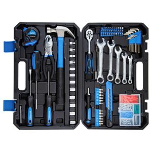 180-Piece Socket Wrench Woodworking Tool Case, Assorted Tool <b>Set</b> with Plastic Toolbox & Storage Box, Blue - Product Image 1