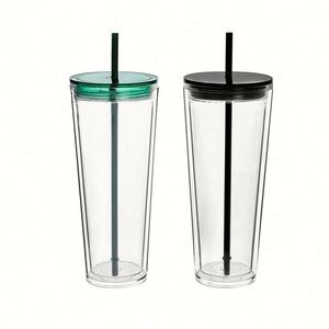 Gobelets en plastique acrylique transparents à double paroi de 24 oz avec paille, personnalisables avec logo, pour boissons, modèle 2026 - Product Image 1