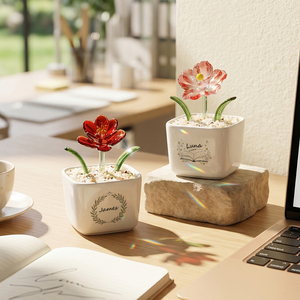 Pièces de décoration artisanales de style Murano personnalisables avec fleurs de naissance et plantes <span class=keywords><strong>en</strong></span> verre <span class=keywords><strong>en</strong></span> pot. Convient comme cadeau d'anniversaire. - Product Image 2