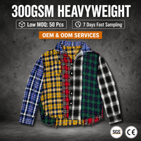 Kemeja Flanel Patchwork RAMAX Multi Warna Kotak-kotak Distressed Raw Hem Grunge Y2K Streetwear Pria Oversized Grosir