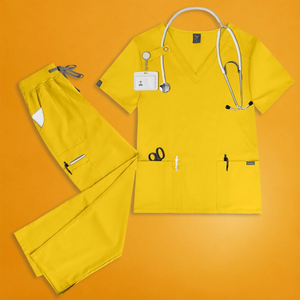 Ensemble de blouses médicales pour femmes, col en V, tissu tissé, plusieurs poches, respirant, extensible, personnel hospitalier, uniforme médical - Product Image 6