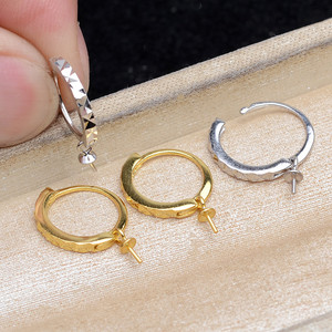 Support de boucles d'oreilles en argent S925 Wenchi, forme de vague, DIY, en forme de C, pour boucles d'oreilles de 7 à 10 mm, composant de bijoux, modèle 15643, Chine - Product Image 1