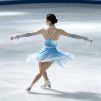 Robe de patinage artistique pour filles, dégradé blanc et bleu, dos croisé, strass, pour spectacle sur scène