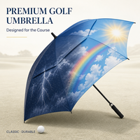 Parapluie de golf à double couche coupe-vent avec impression ciel arc-en-ciel et éclairs, grand parasol personnalisé avec graphique météo pour utilisation en extérieur