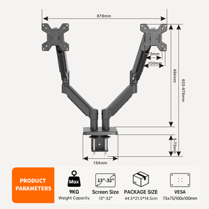 Nouveau bras de moniteur à ressort à gaz réglable, <span class=keywords><strong>support</strong></span> de bureau pour double moniteur, 9 kg, écran de 32 pouces, <span class=keywords><strong>support</strong></span> d'ordinateur, <span class=keywords><strong>support</strong></span> VESA, 90 degrés - Product Image 6