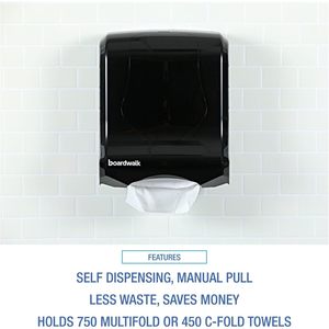 Distributeur de serviettes Boardwalk T1770BKBW Ultrafold Multifold/C-Fold 11,75 po X 6,25 pouces X 18 pouces Perle noire - 11,75 pouces X 6,25 pouces X - Product Image 5