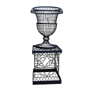 Black Iron <b>Wire</b> Garden Urn With Pedestal Base Decorative Natural <b>Flower</b> Pots & Planters Home and Decorative Urn Indoor Outdoor - Product Image 1