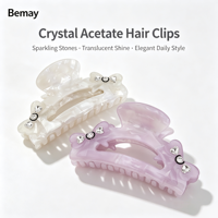 Bemay Nouvelle Pince à Cheveux Faite à la Main 9,5 cm Nœud Papillon Strass Violet Blanc Acétate pour Femme Quotidienne Douce Polyvalente Tresse Pince Requin