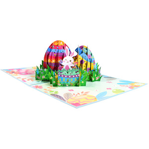 <span class=keywords><strong>Carte</strong></span> de voeux d'invitation d'oeufs de Pâques Happy Bunny 3D Pop up mignon Cartes postales de cadeau de lapin plié avec enveloppe et cartes d'écriture - Product Image 3