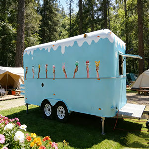 Carrito de Comida Móvil de Acero Inoxidable Azul Claro con 4 Ruedas, Diseño de Goteo de Crema, 2 Años de Garantía, para Venta de Aperitivos y Bebidas en Parques de Atracciones - Product Image 4