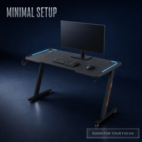 Bureau de jeu AOR réglable en hauteur, tables de jeu avec surface en fibre de carbone, structure en métal, montage facile, design moderne en bois en forme de Z