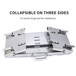 شواية فحم قابلة للطي من الفولاذ المقاوم للصدأ للنزهات، سهلة التجميع مع ارتفاع قابل للتعديل ورف تخزين - Product Image 3