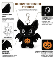 Porte-clés en peluche personnalisé Chauve-souris vampire, Poupée citrouille d'Halloween, Rembourrage en polyester et coton PP, Mascotte commerciale, Festif, Vente en gros, Faible MOQ, OEM