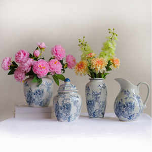 Grand <span class=keywords><strong>vase</strong></span> à fleurs en céramique bleu et blanc de style chinoiserie avec couvercle, idéal pour la décoration intérieure – Vente en gros - Product Image 3