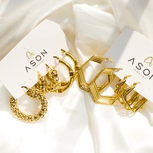 ต่างหูแฟชั่นขายส่ง ดีไซน์เก๋ ทรงเรขาคณิต ชุบทอง 18k สแตนเลสสตีล สำหรับผู้หญิง - Product Image 1