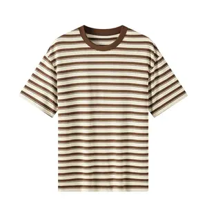 Özelleştirilmiş gömlek şerit yumuşak kumaş rahat tarzı küçük adedi OEM erkek T Shirt kısa kollu % 100% pamuk