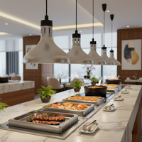 Lampe chauffante alimentaire ORIX en acier inoxydable réglable, argentée, écologique, infrarouge, commerciale, suspendue pour buffet