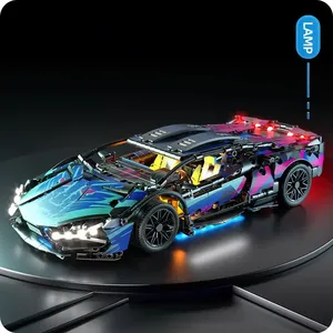 Set di Costruzioni Auto da Corsa RC Elettrica Nera e Viola da 1314 Pezzi, Modello Fai-da-Te con Telecomando - Product Image 2