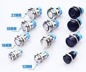 12/16/19/22MM Waterproof IP67 Stainless Steel Button Switch Momentary Latching Illuminate Led Flat Head Push Button Switches