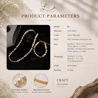Ensemble collier et bracelet en argent sterling 925 avec perles de culture d'eau douce de 7 mm, tendance unisexe, cadeau de mariage