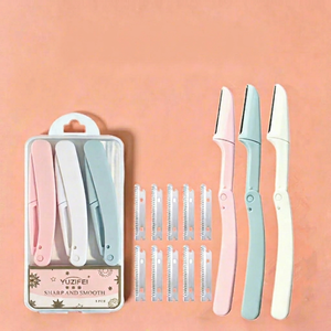 Yuzifei 3pcs Folding Eyebrow Razor Set Stainless Steel Safety Trimmer Slanted Blade Portable Grooming <b>Tools</b> Made China for Women - Product Image 1