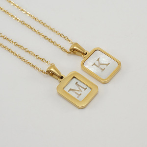 Zogxin Stainless Steel Square Letter Pendant Necklace With Mother Of Pearl Inlay For Women Gift Jewelry - Product Image 3