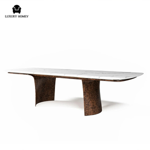 Juegos de Comedor Rectangulares de Lujo con Cubierta de Mesa de Mármol Calacatta y Sillas de Madera con Chapa de Cuero de Foshan - Product Image 6
