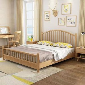 Cama Nórdica de Madera Maciza, Acabado Natural, Cama Doble de 1.8m; Cama Windsor de Madera Maciza Elegante de 1.5m para Alojamientos Turísticos; Cama Princesa - Product Image 1