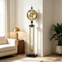 Reloj de Pared Antiguo Retro Negro y Dorado con Patrón de Espiral Tallado, Péndulo Visible, Estilo Campestre Francés, Esfera con Números Romanos, Movimiento de Cuarzo