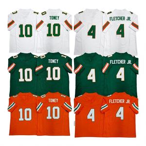 2026 Toptan Miami Hurricanes Amerikan Kolej Futbolu Formaları Dikişli # 10 TONY # 4 FLETCHER JR.Breathable Spor Gömleği - Product Image 1