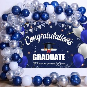 Kit de guirlande de ballons de graduation bleu marine et argenté de 127 pièces, kit d'arche de ballons à confettis blancs et argentés pour fête d'anniversaire, baby shower - Product Image 3