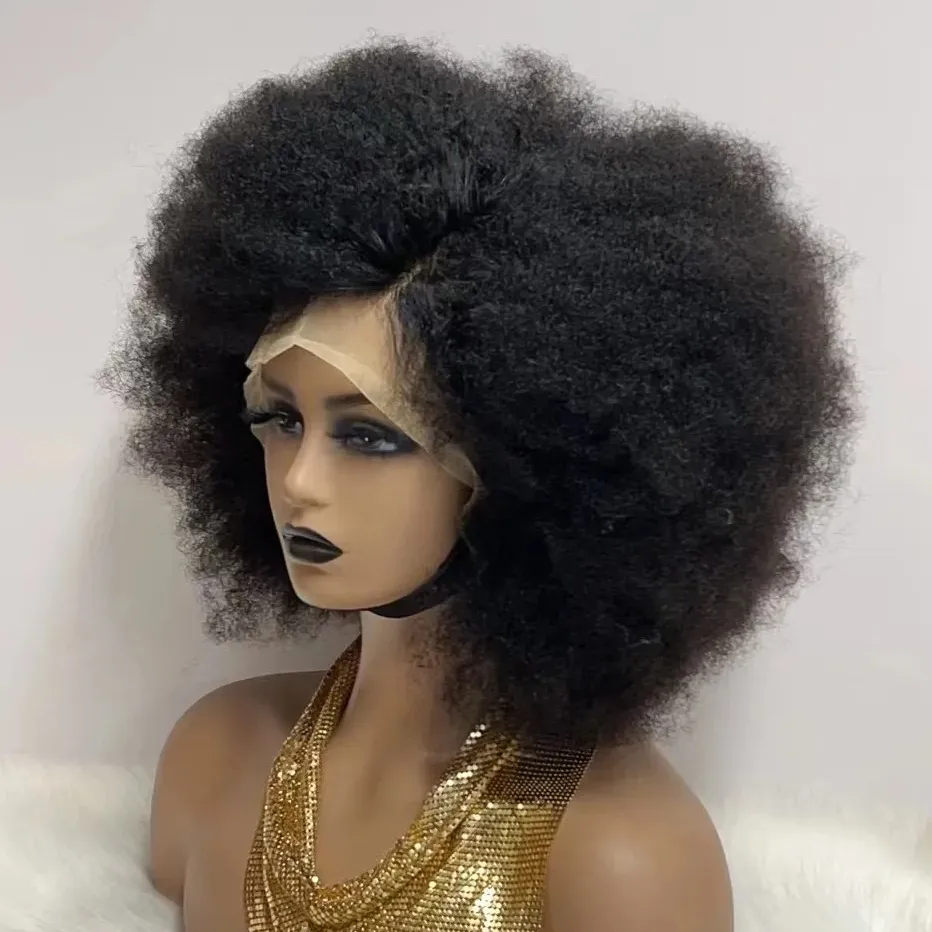 200 Density Hd Lace Wig Afro Kinky Curly Wig Afro Hair Wigs For Black Human Hair Transparent Mongolian Natural Front Women