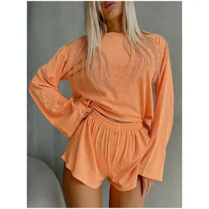 Carino morbido 2 pezzi pigiama Set Sexy Loungewear due pezzi pigiameria manica lunga moda donne calde pigiameria per la casa all'aperto autunno