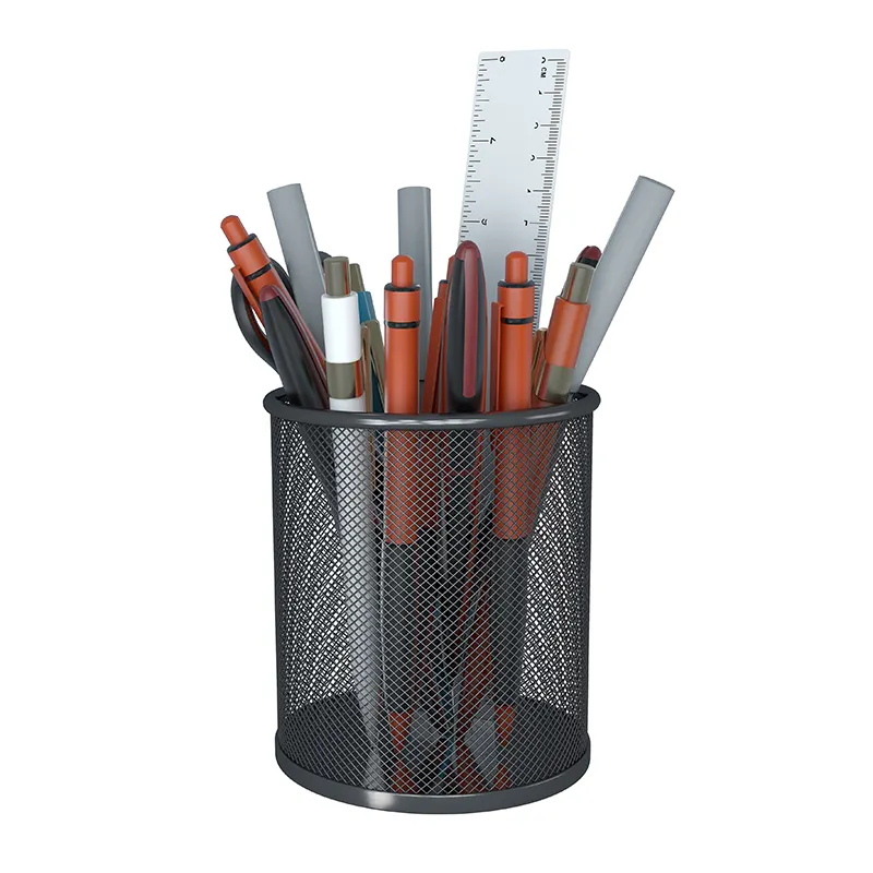Wholesale custom Office Desktop Round Metal Wire Mesh Black Pencil Pen Holder organizer for desk