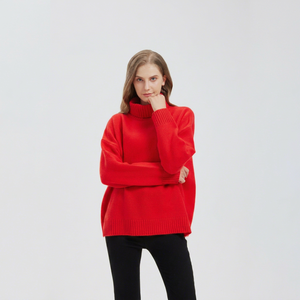 Pull à col roulé rouge pour femme, manches longues, tricoté, décontracté, pour l'hiver, 100% acrylique, anti-boulochage - Product Image 1