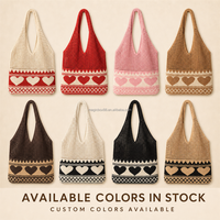 Sac fourre-tout en tricot ajouré rose en forme de cœur pour femme, sac à bandoulière ajouré, doux, lavable, pour l'été, shopping, crochet, logo personnalisé, vente en gros
