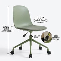 Chaise de bureau moderne minimaliste sans accoudoirs, réglable, en plastique, avec coussin en tissu, roulettes silencieuses pivotantes pour la maison, le bureau, l'étude, le maquillage