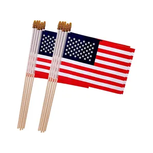 Yüksek kaliteli özel tasarım amerikan el sopa bayrakları el dalga bayrak