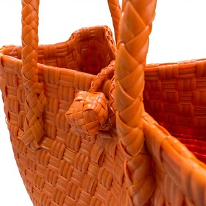 Handmade Orange <b>Woven</b> Plastic Tote <b>Bag</b> Eco Friendly Reusable Market Beach Shopping Handbag Custom Summer Straw Style <b>Basket</b> <b>Bag</b> - Product Image 4