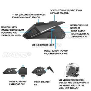 Auriculares para Casco de Motocicleta, Llamadas con Manos Libres, Auriculares Inalámbricos Bluetooth V5.0, Auriculares con Música para Casco - Product Image 3