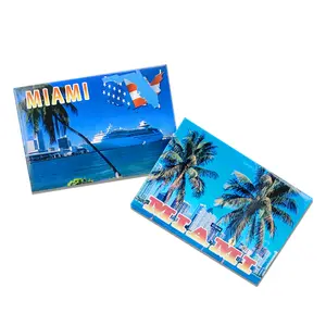 Miami Photo Cities Country Tourist Souvenir Custom Tin plate Fridge Magnet Tin 3d Refrigerator Magnet