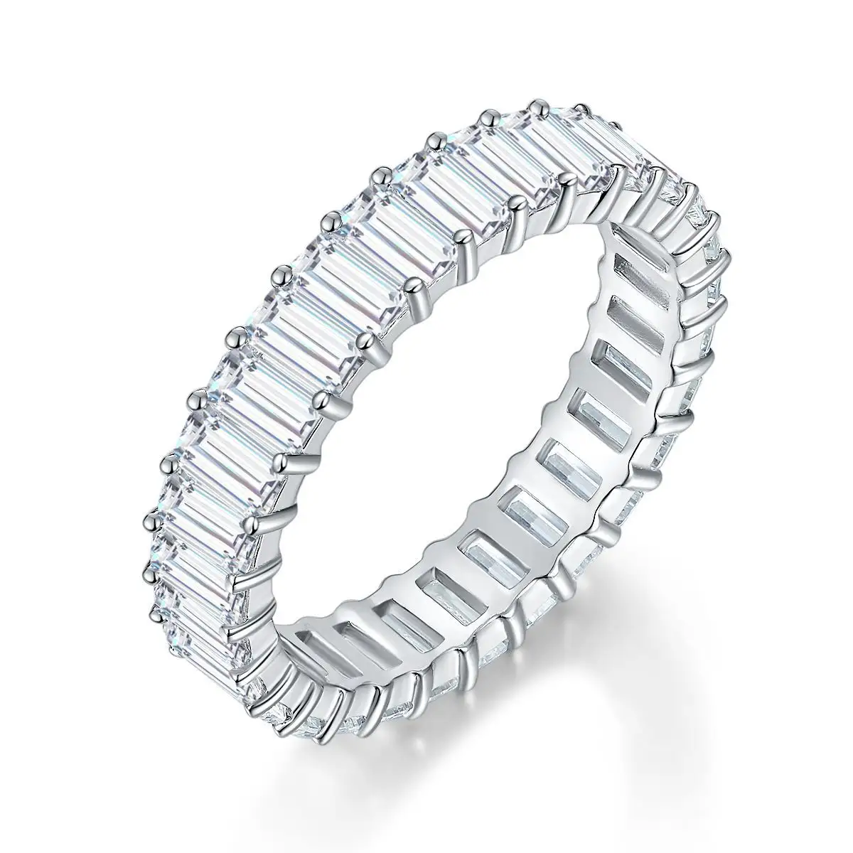 แหวนมรกต Moissanite Eternity,แหวนเงินสเตอร์ลิงชุบทองเต็มและครึ่งฝังแหวนเพชร