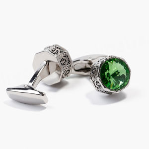Boutons de manchette pour hommes élégants et raffinés, à la mode et très vendus, avec des embellissements en cristal, boutons de manchette bleus et verts pour chemise - Product Image 3