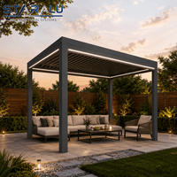 Pérgola Moderna Motorizada con Persianas, Puertas de Vidrio Templado y Techo Retráctil de Aluminio para Jardín, Terraza o Espacio de Villa