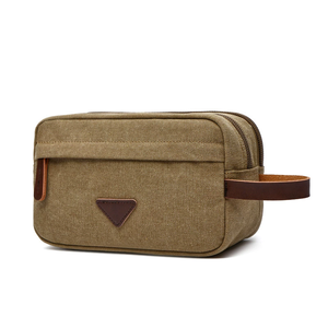 Bolsa de Aseo de Lona de Algodón Encerado en Blanco, Organizador de Neceser Personalizado de Afeitado Colgante de Color Azul Marino Clásico, 16oz - Product Image 1
