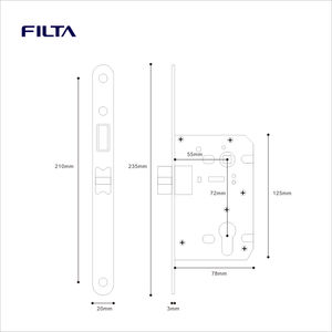 Filta Zylinder-Türschloss Gehäuse Haussicherheit 72x55mm Einsteckschloss - Product Image 5